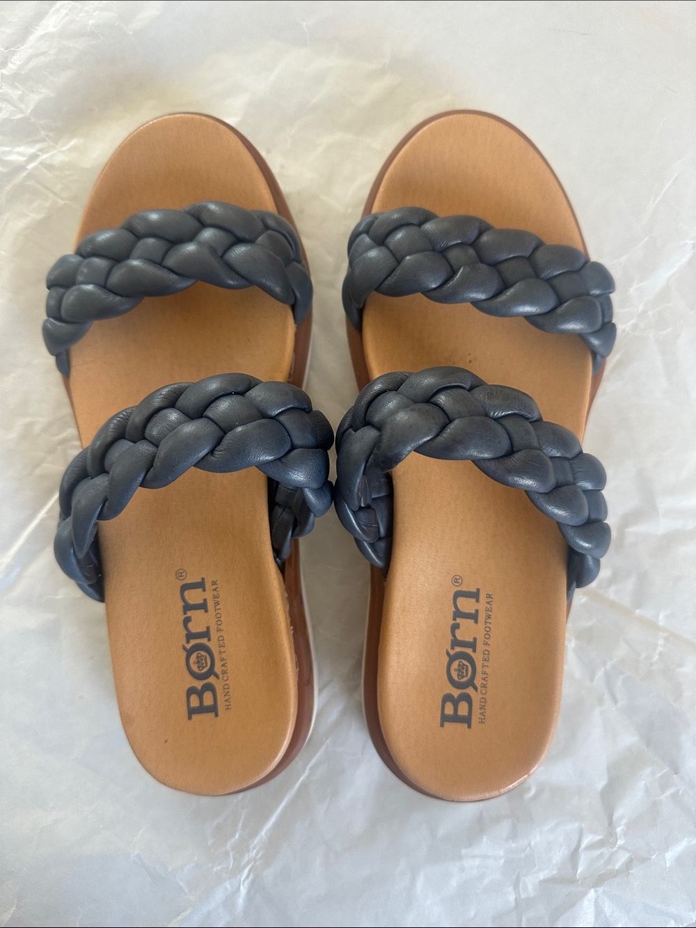 Born Braided Double-Strap Slide Sandals in Dark Blue